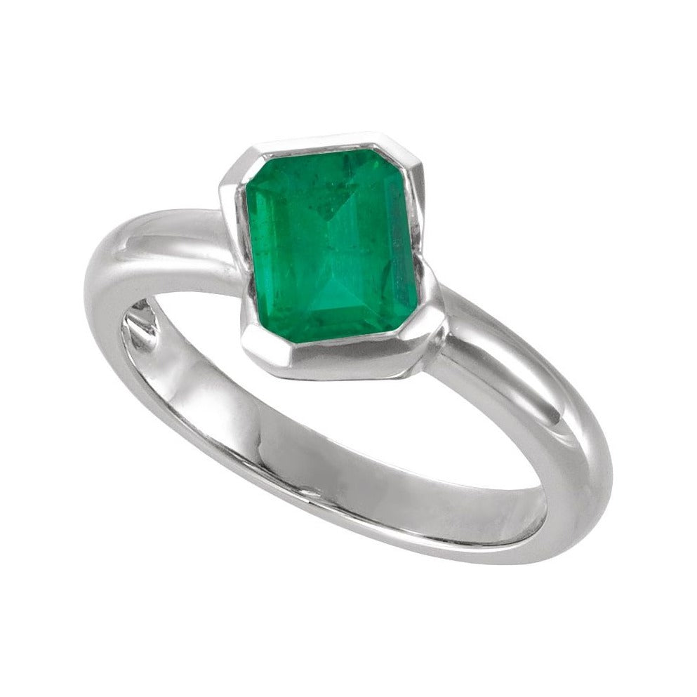 Sapphire Row Lab-Grown Gemstone Half-Bezel Asymmetric Solitaire Ring - Emerald, 14K White Gold (view 4)