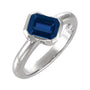 Sapphire Row Lab-Grown Gemstone Half-Bezel Asymmetric Solitaire Ring - Blue Sapphire, 14K White Gold