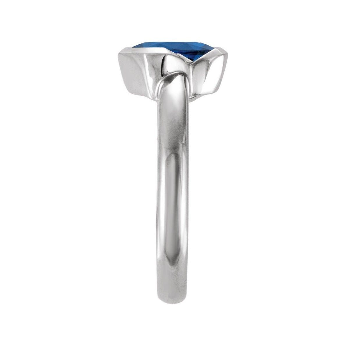 Sapphire Row Lab-Grown Gemstone Half-Bezel Asymmetric Solitaire Ring - Blue Sapphire, 14K White Gold (view 3)