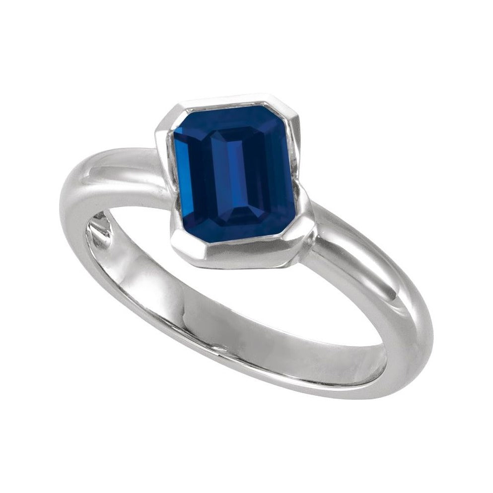 Sapphire Row Lab-Grown Gemstone Half-Bezel Asymmetric Solitaire Ring - Blue Sapphire, 14K White Gold (view 4)