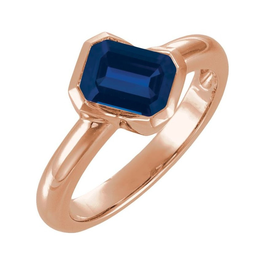 Sapphire Row Lab-Grown Gemstone Half-Bezel Asymmetric Solitaire Ring - Blue Sapphire, 14K Rose Gold