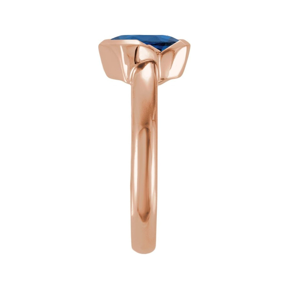 Sapphire Row Lab-Grown Gemstone Half-Bezel Asymmetric Solitaire Ring - Blue Sapphire, 14K Rose Gold (view 3)