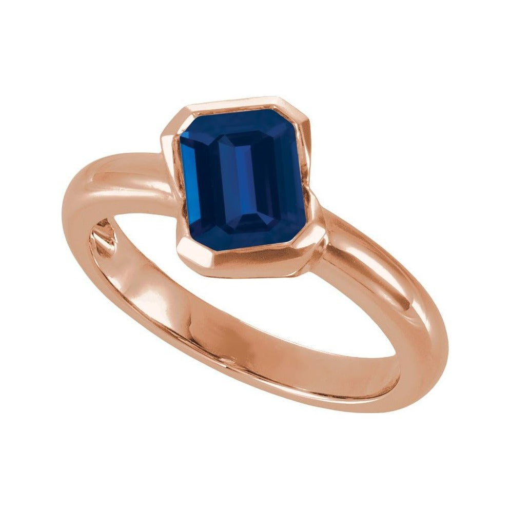 Sapphire Row Lab-Grown Gemstone Half-Bezel Asymmetric Solitaire Ring - Blue Sapphire, 14K Rose Gold (view 4)