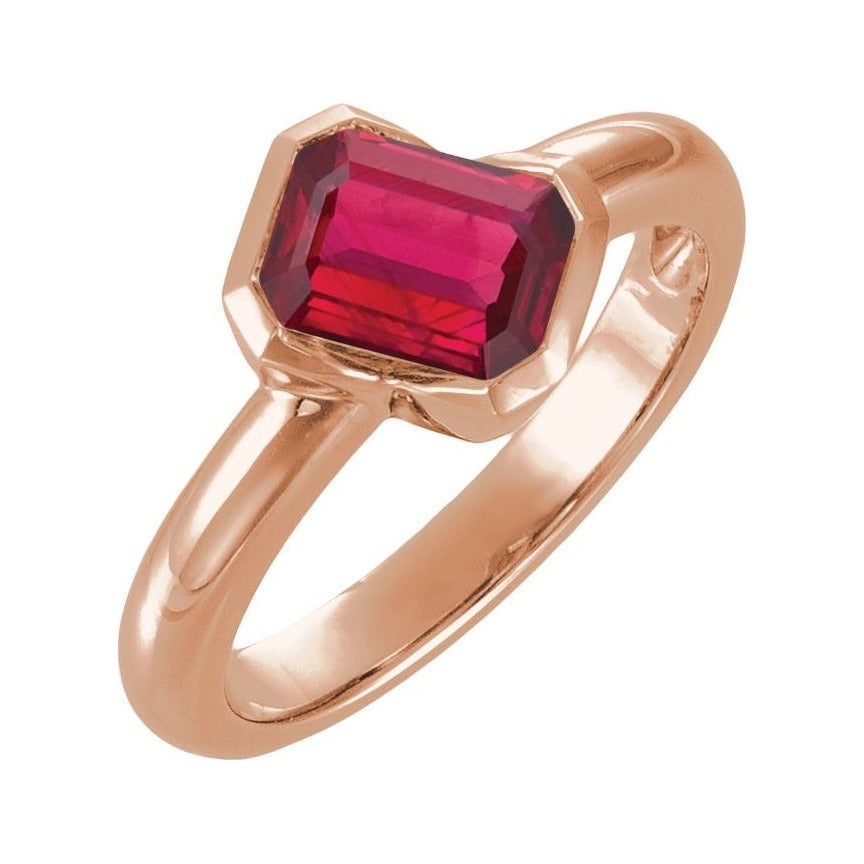 Sapphire Row Lab-Grown Gemstone Half-Bezel Asymmetric Solitaire Ring - Ruby, 14K Rose Gold