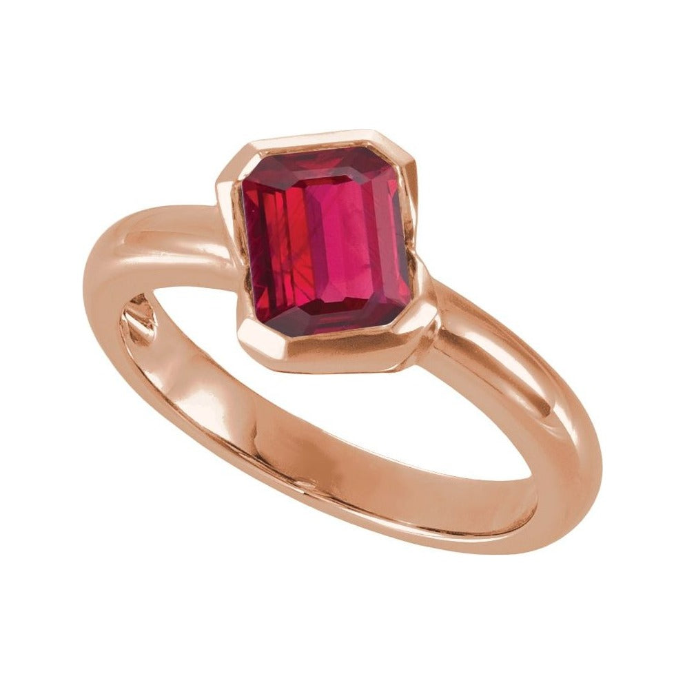Sapphire Row Lab-Grown Gemstone Half-Bezel Asymmetric Solitaire Ring - Ruby, 14K Rose Gold (view 4)