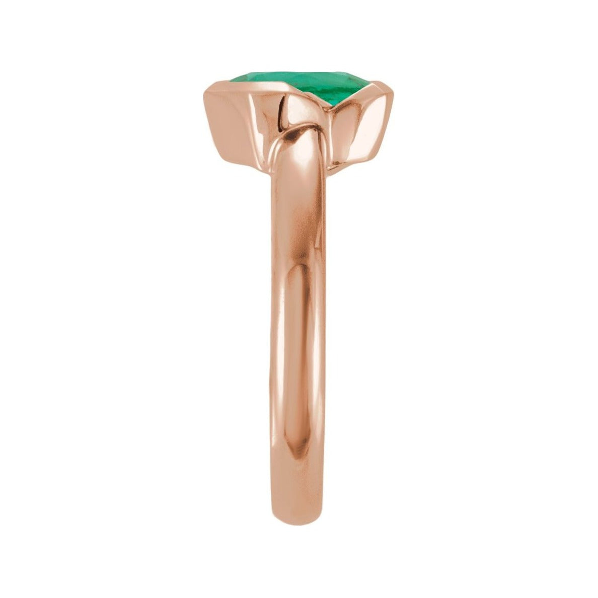 Sapphire Row Lab-Grown Gemstone Half-Bezel Asymmetric Solitaire Ring - Emerald, 14K Rose Gold (view 3)