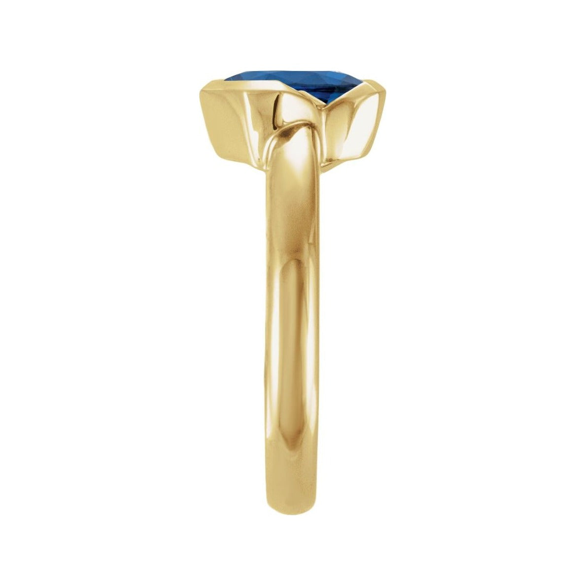 Sapphire Row Lab-Grown Gemstone Half-Bezel Asymmetric Solitaire Ring - Blue Sapphire, 14K Yellow Gold (view 3)