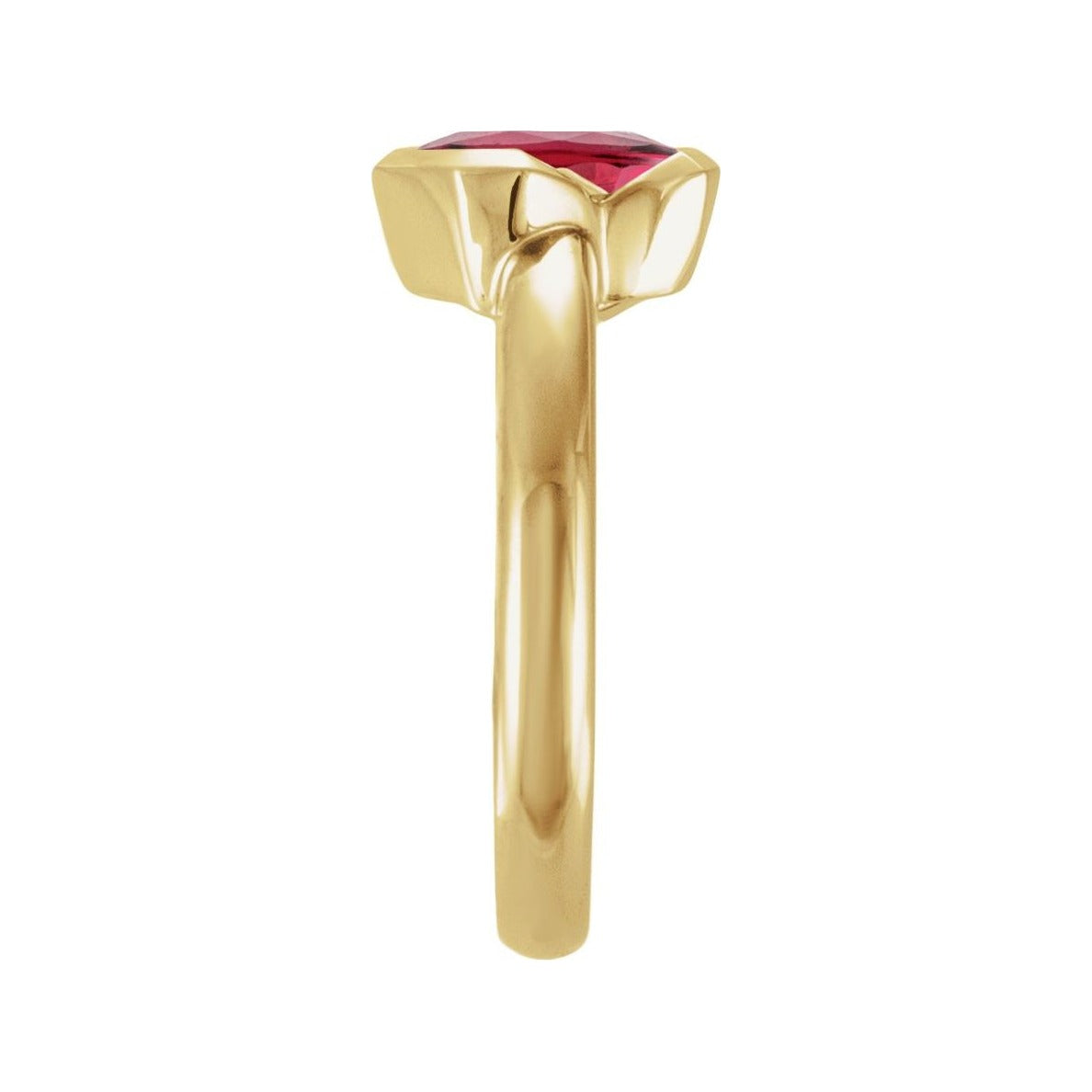 Sapphire Row Lab-Grown Gemstone Half-Bezel Asymmetric Solitaire Ring - Ruby, 14K Yellow Gold (view 3)