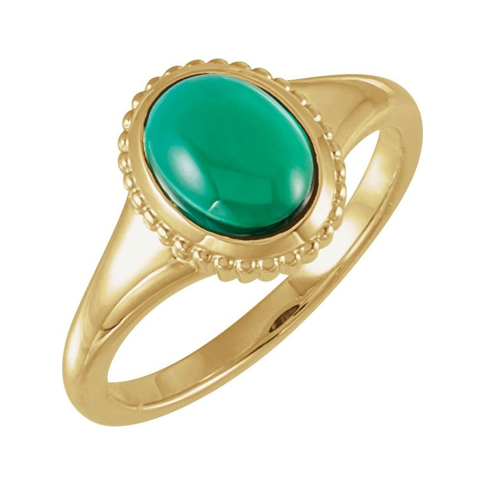 Sapphire Row Lab-Grown Emerald Vintage-Inspired Cabochon Ring - 14K Yellow Gold