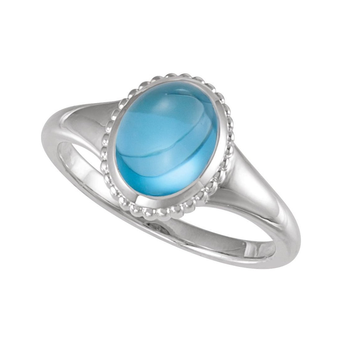 Sapphire Row Natural Gemstone Vintage-Inspired Cabochon Ring - Swiss Blue Topaz, Platinum (view 4)
