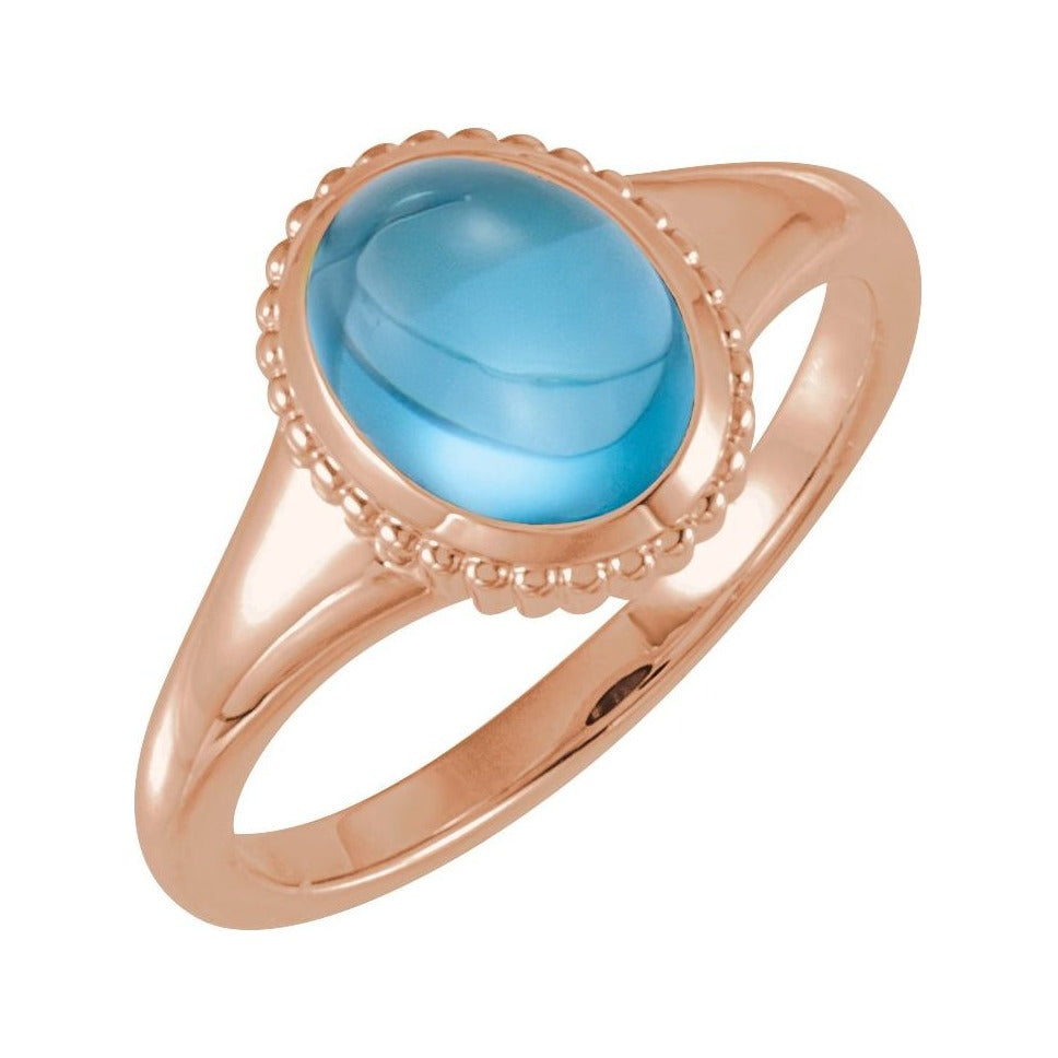 Sapphire Row Natural Gemstone Vintage-Inspired Cabochon Ring - Swiss Blue Topaz, 14K Rose Gold