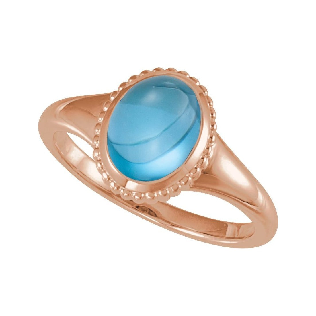 Sapphire Row Natural Gemstone Vintage-Inspired Cabochon Ring - Swiss Blue Topaz, 14K Rose Gold (view 4)
