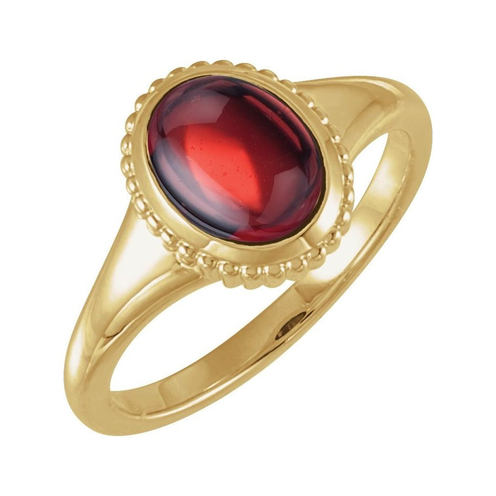 Sapphire Row Natural Gemstone Vintage-Inspired Cabochon Ring - Mozambique Garnet, 14K Yellow Gold