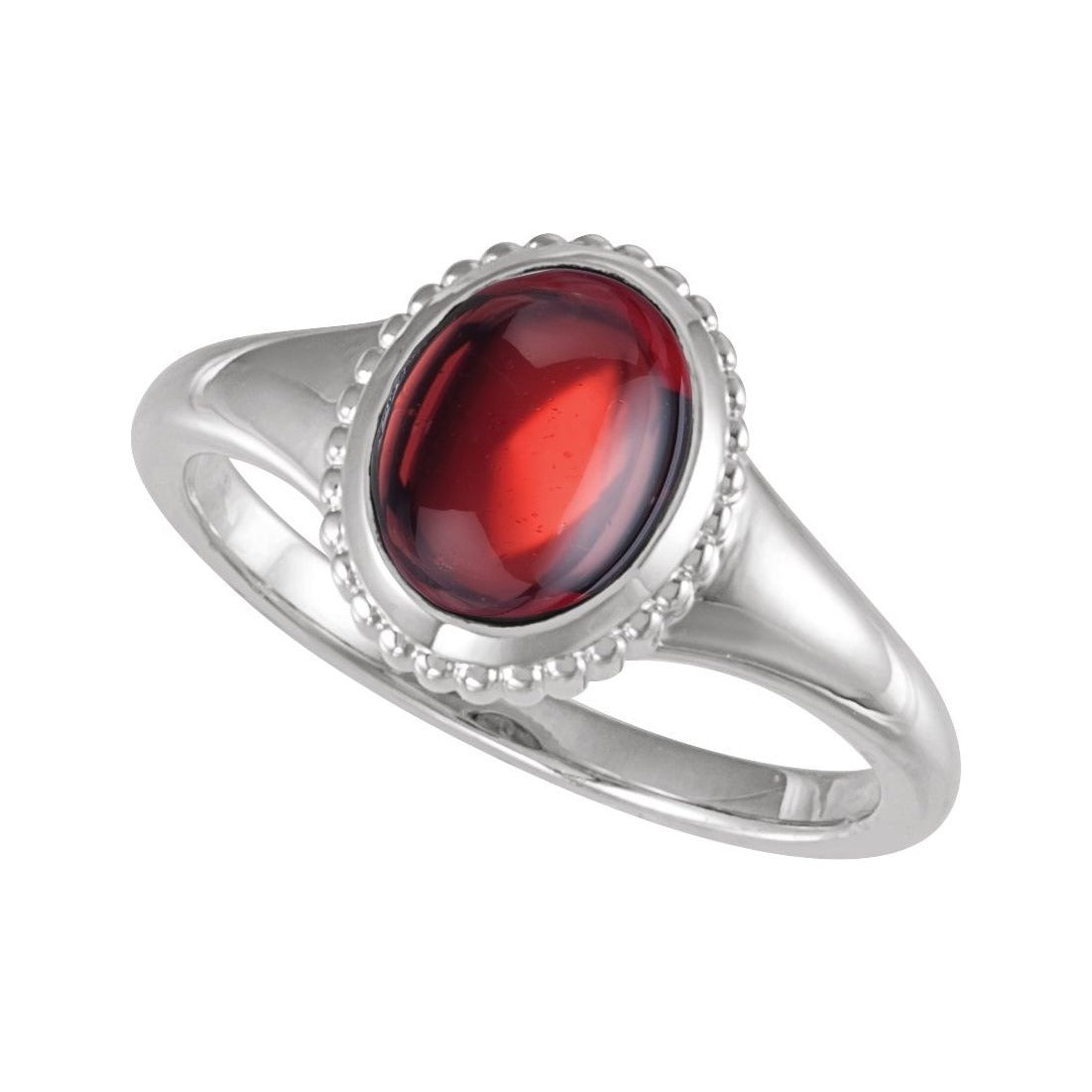 Sapphire Row Natural Gemstone Vintage-Inspired Cabochon Ring - Mozambique Garnet, 14K White Gold (view 4)