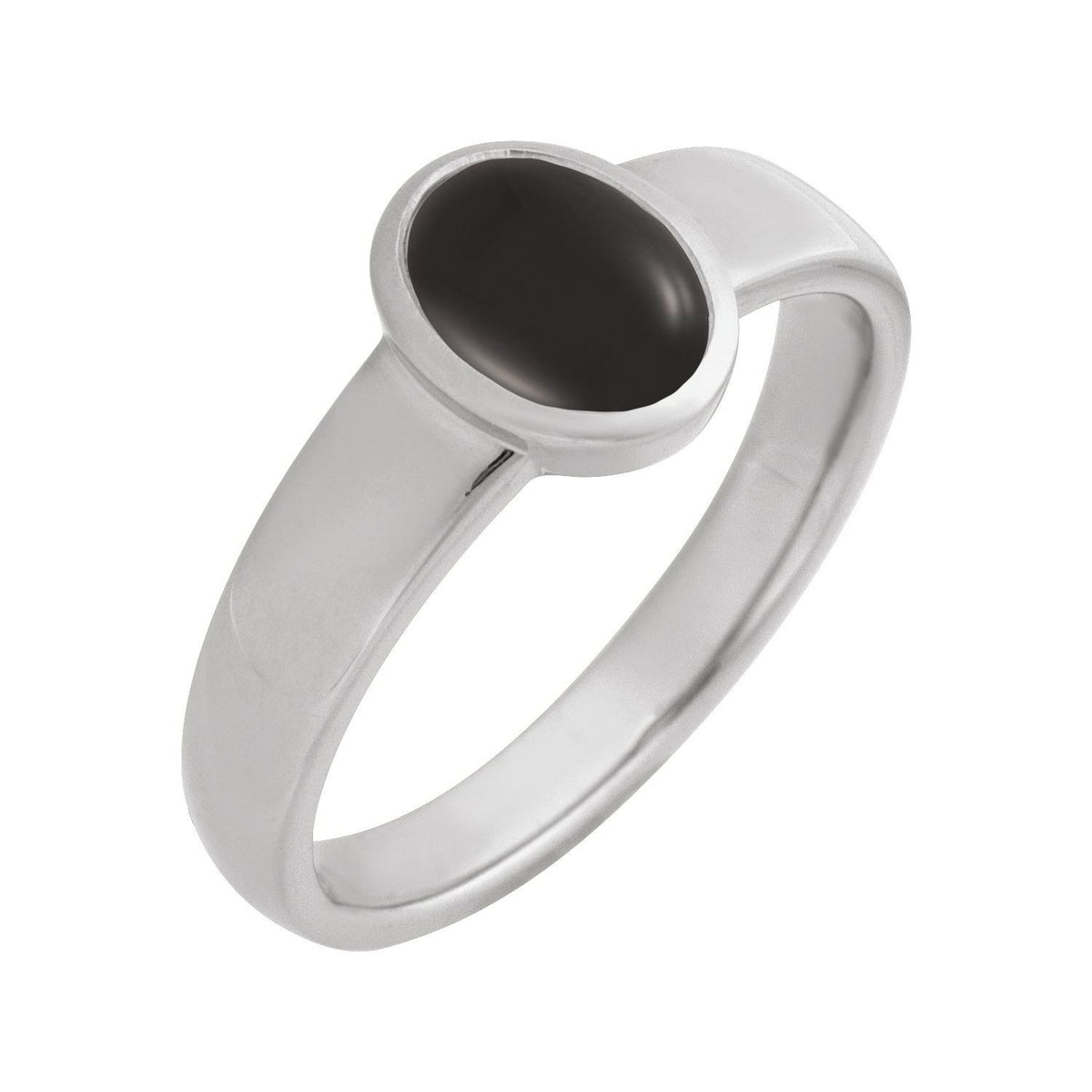 Sapphire Row Natural Gemstone Cabochon Bezel Cigar Ring - Onyx, Platinum