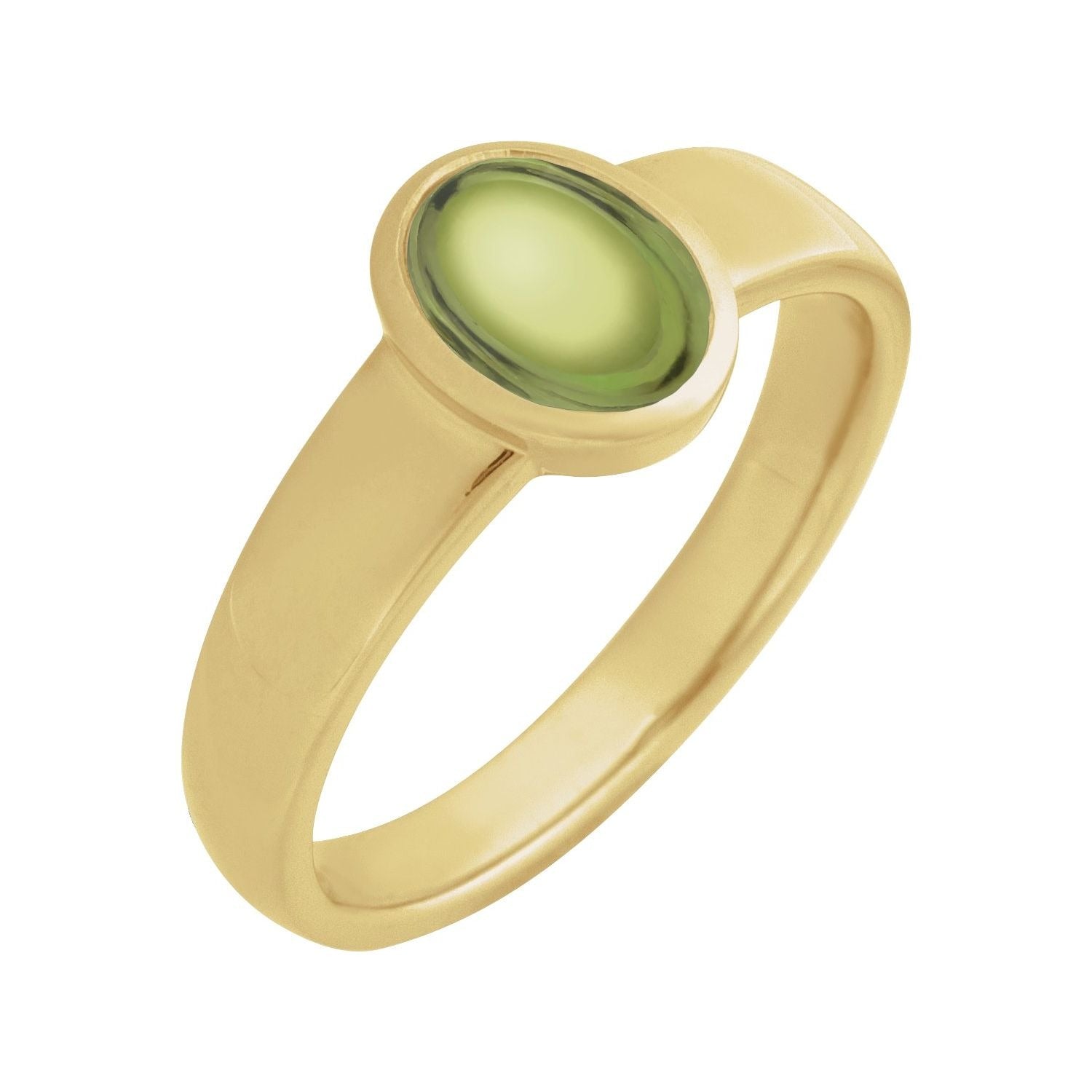 Sapphire Row Natural Gemstone Cabochon Bezel Cigar Ring - Peridot, 14K Yellow Gold