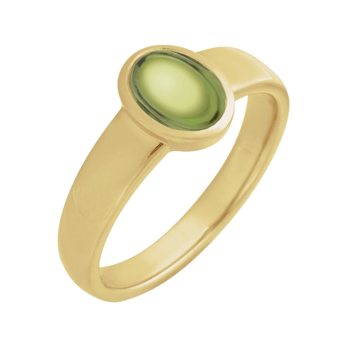 Sapphire Row Natural Gemstone Cabochon Bezel Cigar Ring - Peridot, 14K Yellow Gold