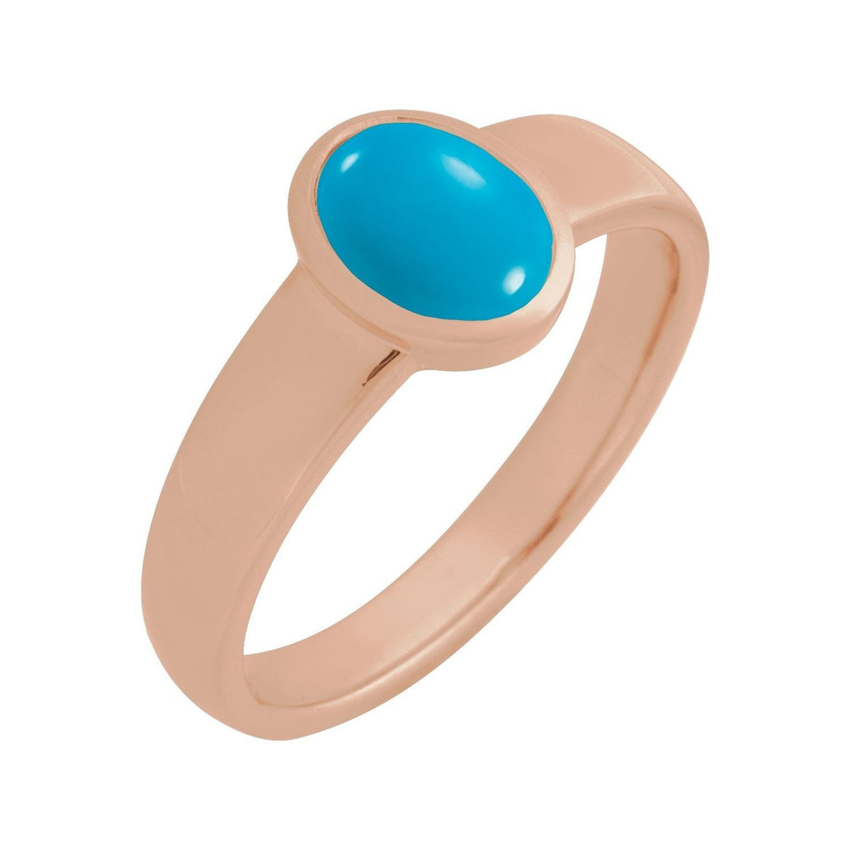 Sapphire Row Natural Gemstone Cabochon Bezel Cigar Ring - Turquoise, 14K Rose Gold