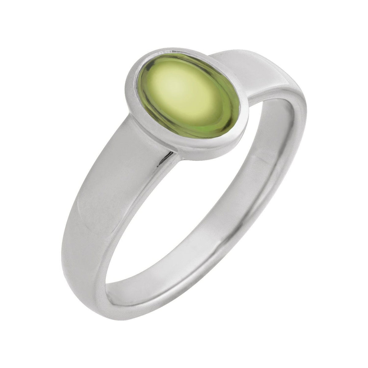 Sapphire Row Natural Gemstone Cabochon Bezel Cigar Ring - Peridot, Platinum