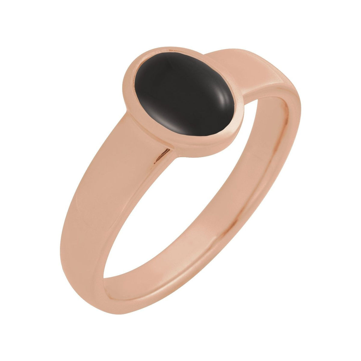 Sapphire Row Natural Gemstone Cabochon Bezel Cigar Ring - Onyx, 14K Rose Gold