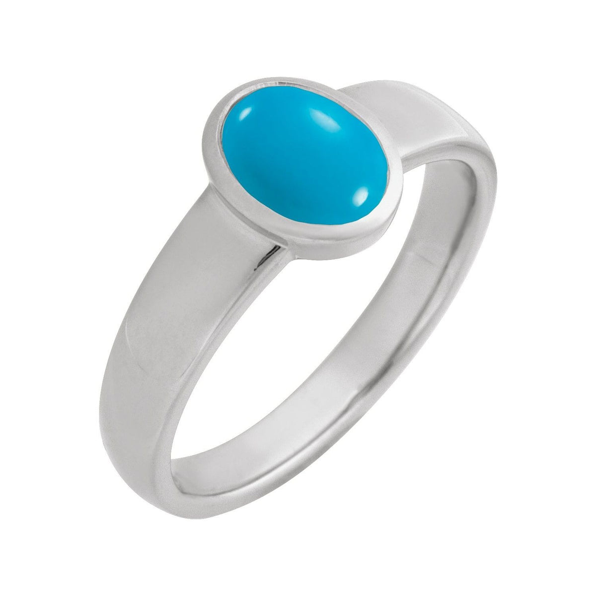 Sapphire Row Natural Gemstone Cabochon Bezel Cigar Ring - Turquoise, Platinum