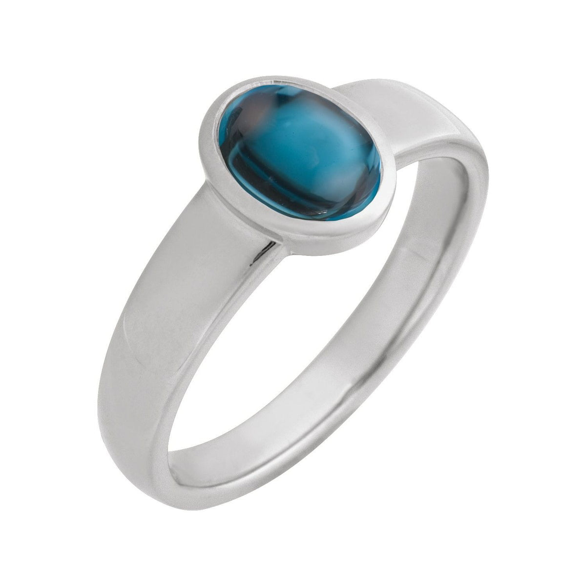 Sapphire Row Natural Gemstone Cabochon Bezel Cigar Ring - London Blue Topaz, Platinum