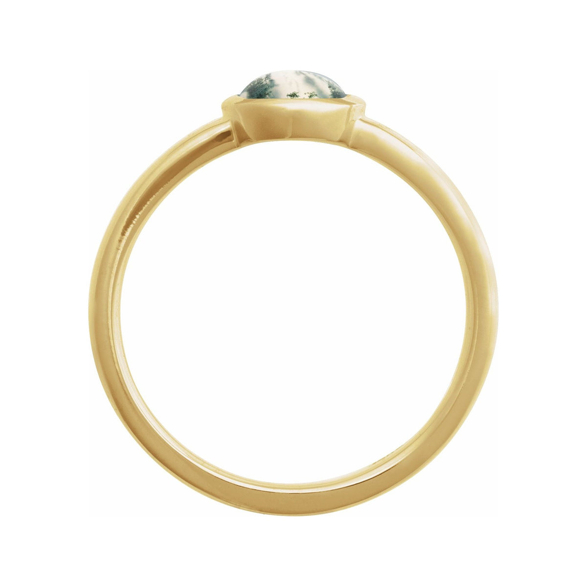 Sapphire Row Natural Gemstone Cabochon Bezel Cigar Ring - Moss Agate, 14K Yellow Gold (view 2)