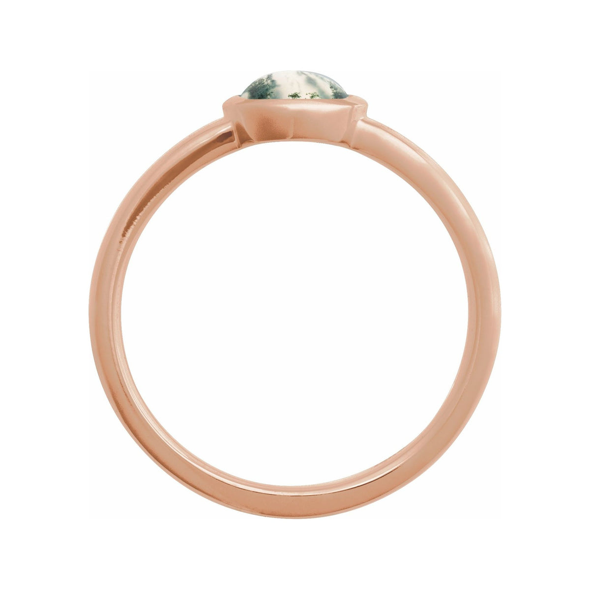 Sapphire Row Natural Gemstone Cabochon Bezel Cigar Ring - Moss Agate, 14K Rose Gold (view 2)
