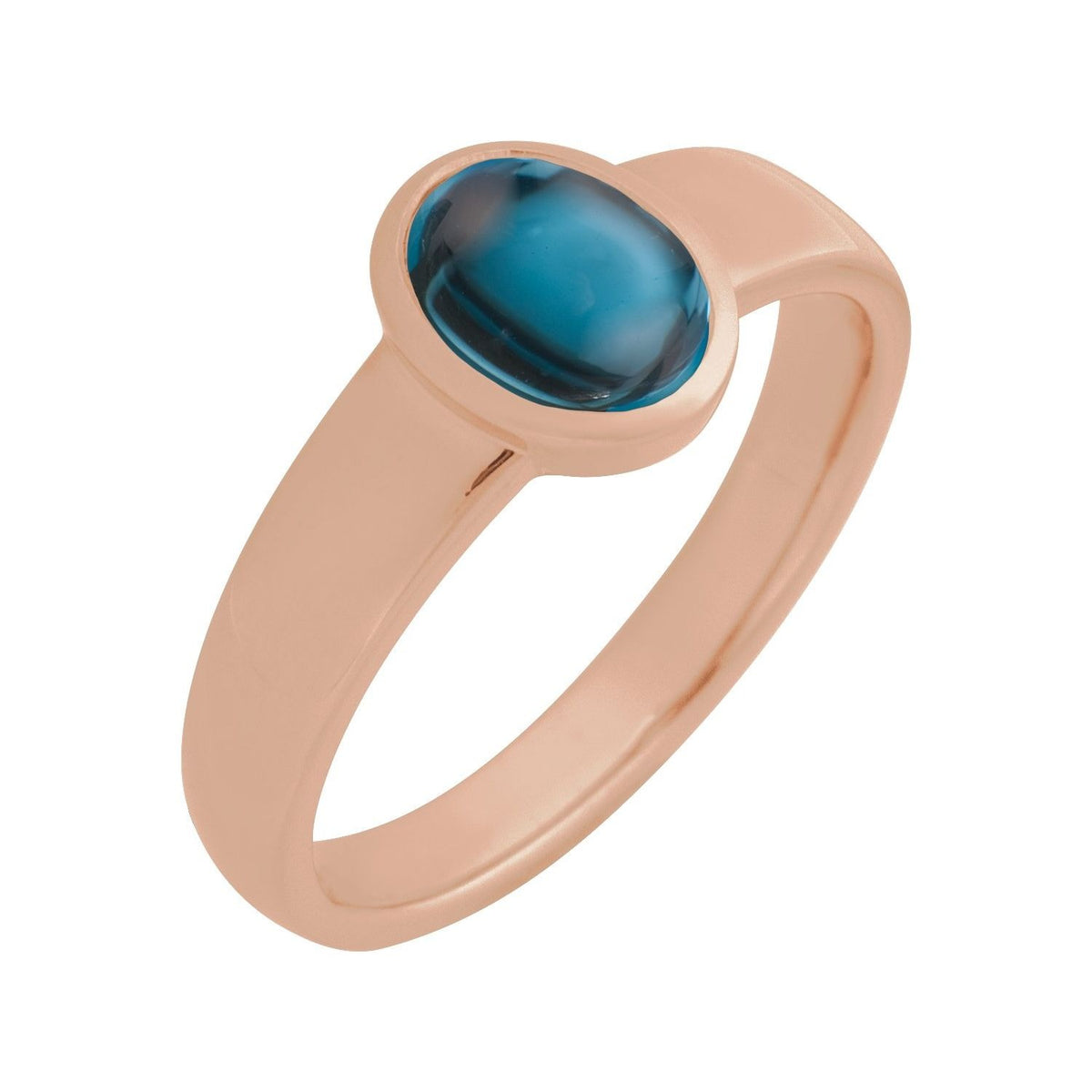 Sapphire Row Natural Gemstone Cabochon Bezel Cigar Ring - London Blue Topaz, 14K Rose Gold
