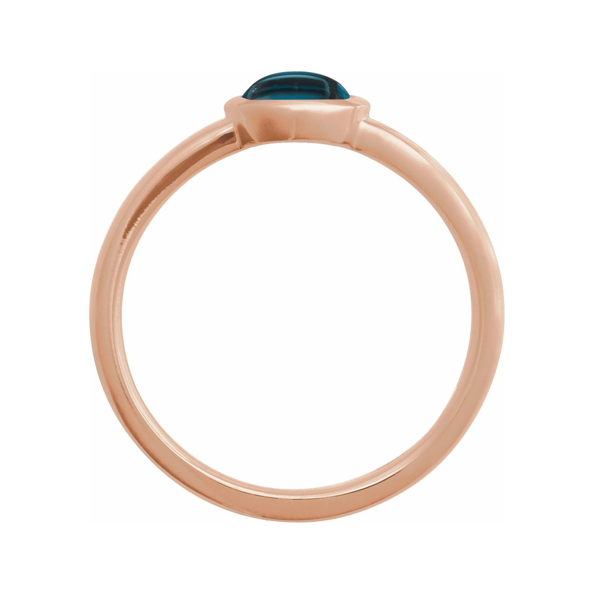 Sapphire Row Natural Gemstone Cabochon Bezel Cigar Ring - London Blue Topaz, 14K Rose Gold (view 2)