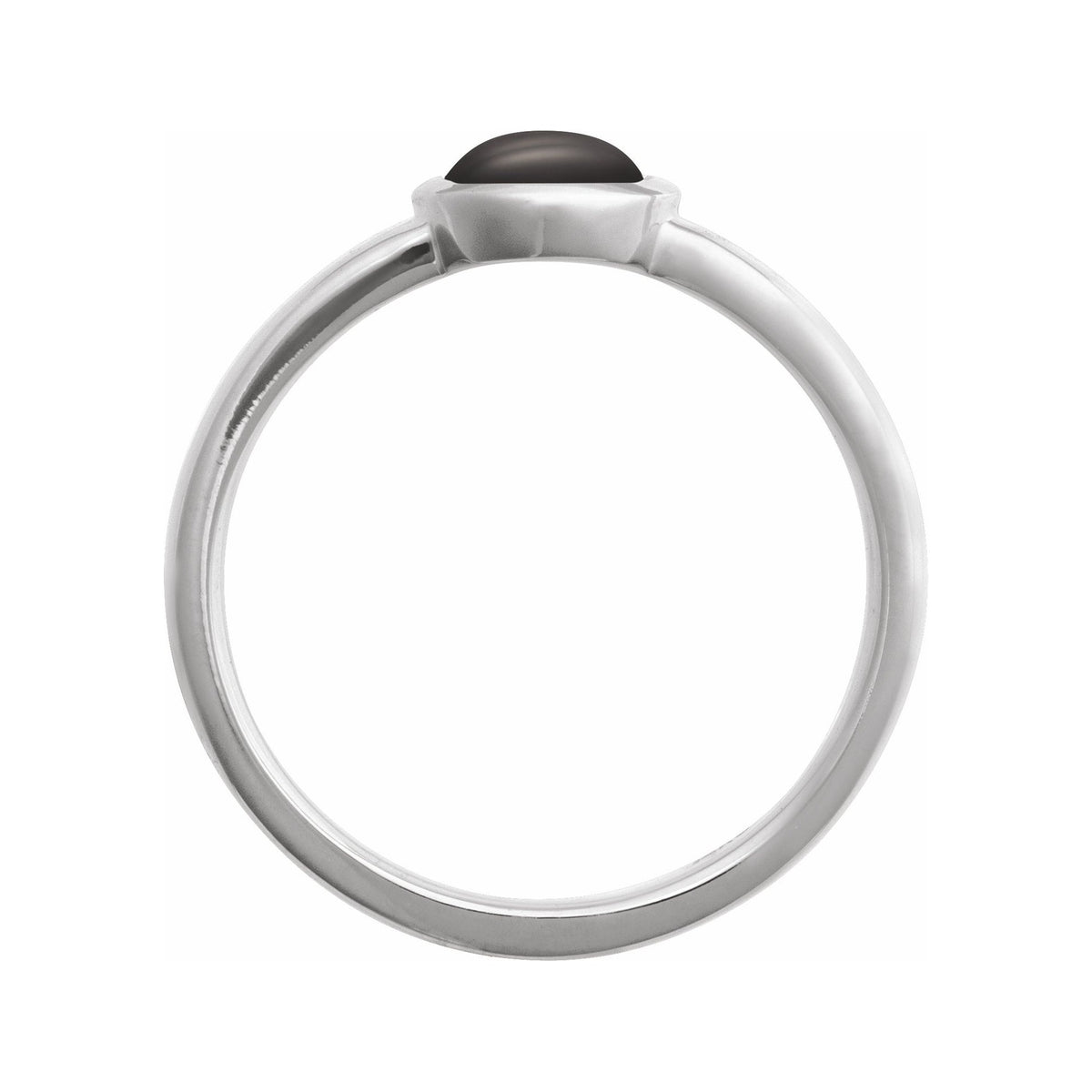 Sapphire Row Natural Gemstone Cabochon Bezel Cigar Ring - Onyx, 14K White Gold (view 2)