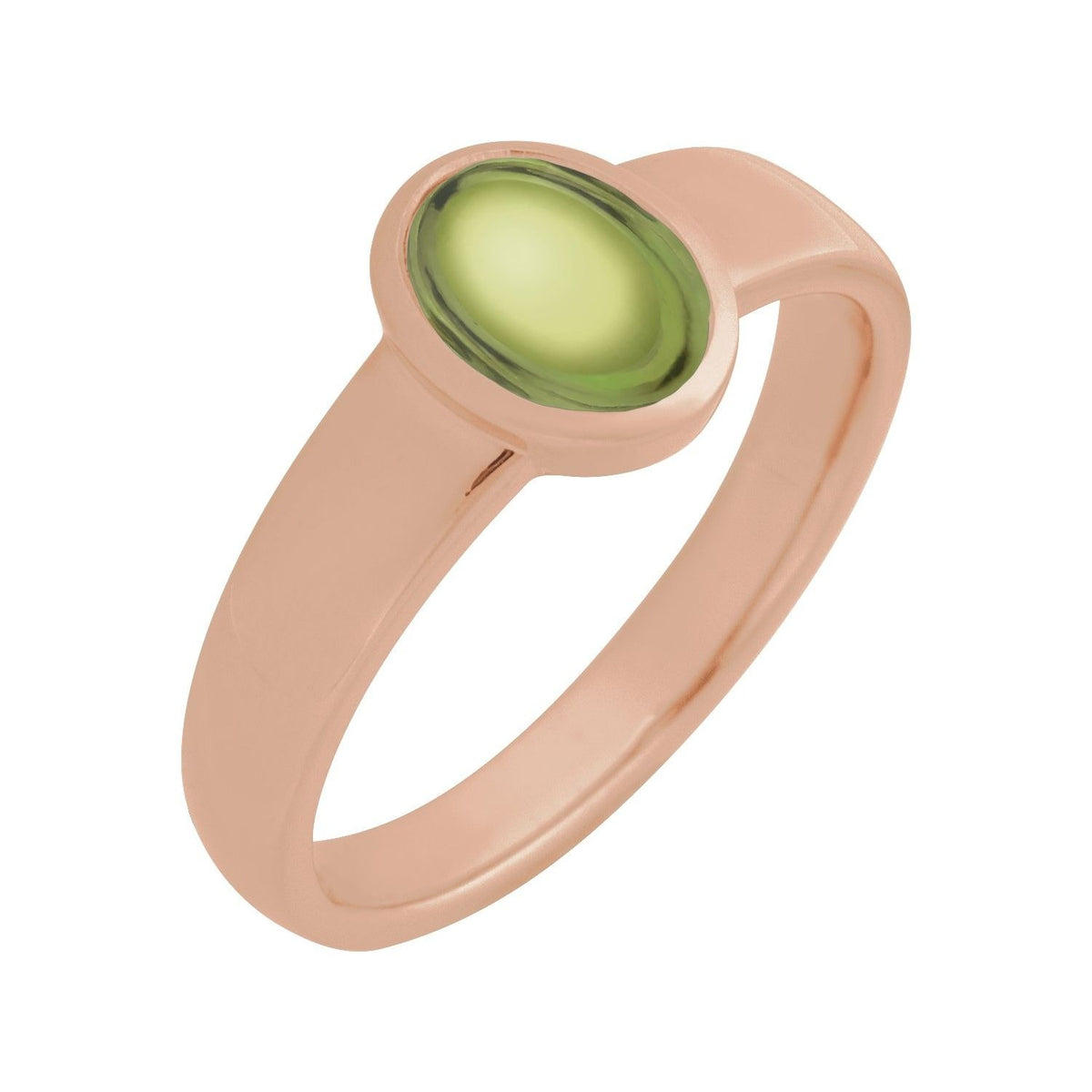 Sapphire Row Natural Gemstone Cabochon Bezel Cigar Ring - Peridot, 14K Rose Gold