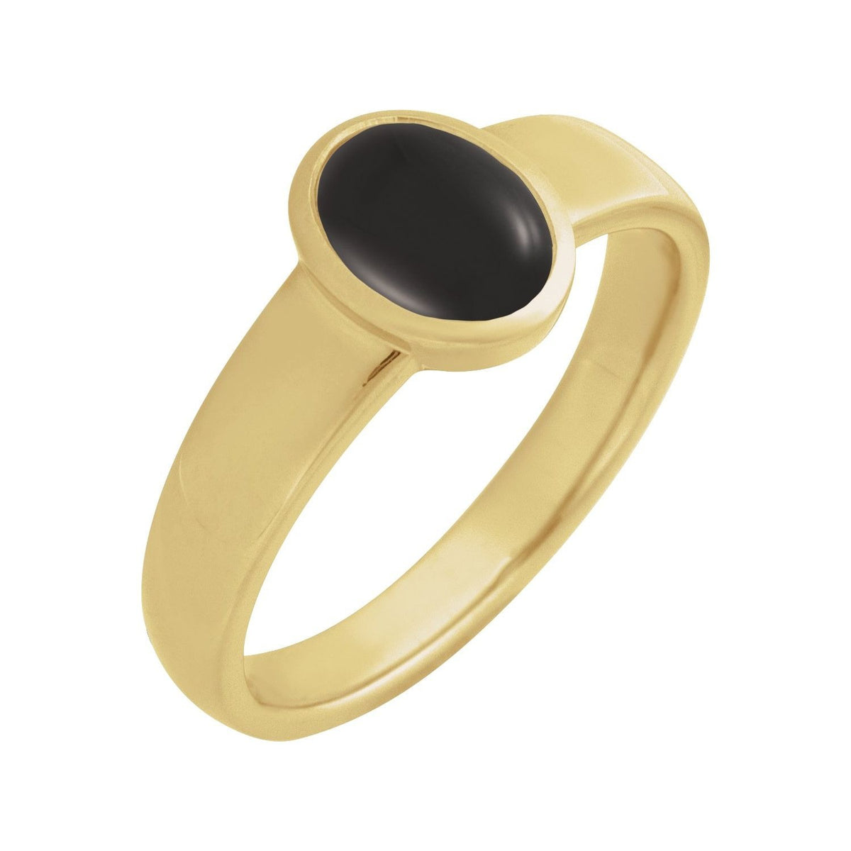 Sapphire Row Natural Gemstone Cabochon Bezel Cigar Ring - Onyx, 14K Yellow Gold