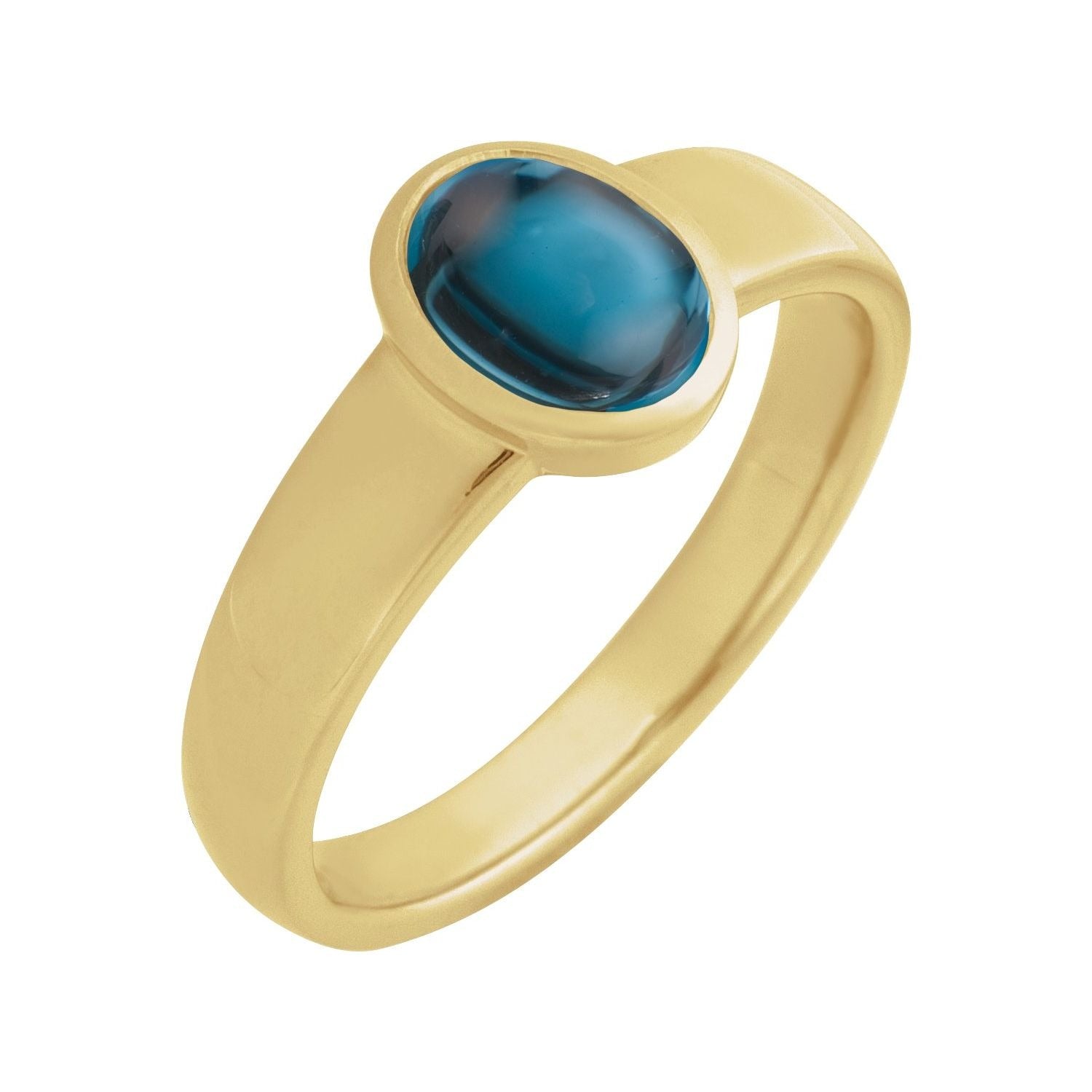 Sapphire Row Natural Gemstone Cabochon Bezel Cigar Ring - London Blue Topaz, 14K Yellow Gold