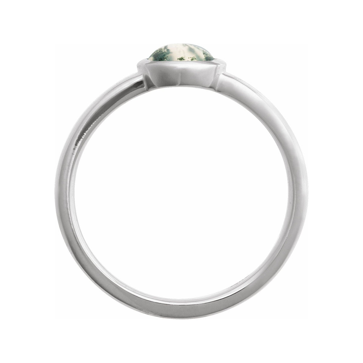 Sapphire Row Natural Gemstone Cabochon Bezel Cigar Ring - Moss Agate, 14K White Gold (view 2)