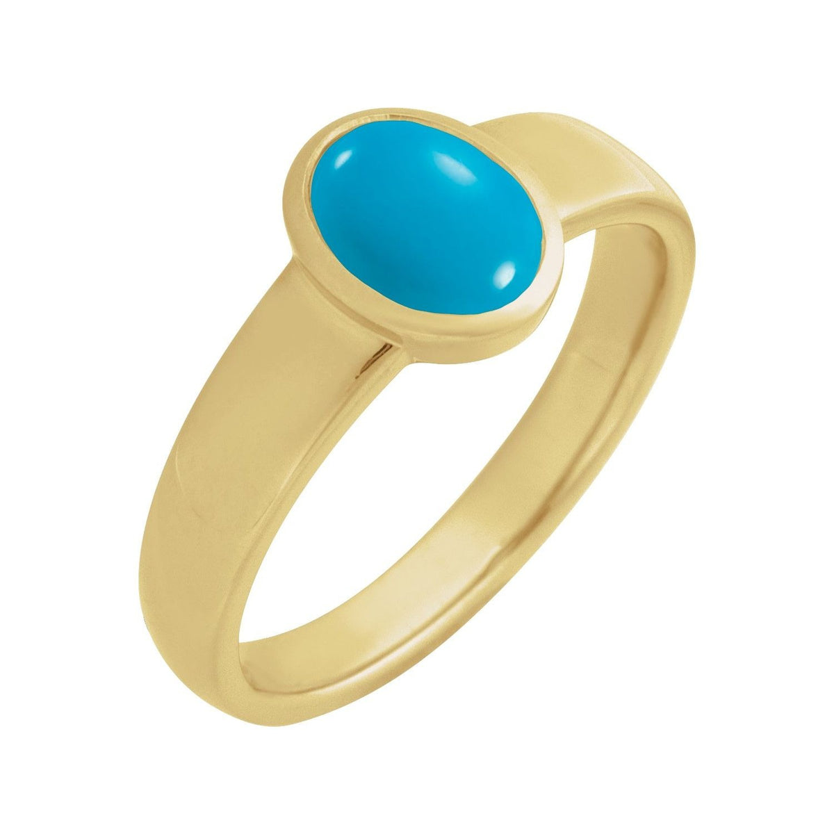 Sapphire Row Natural Gemstone Cabochon Bezel Cigar Ring - Turquoise, 14K Yellow Gold