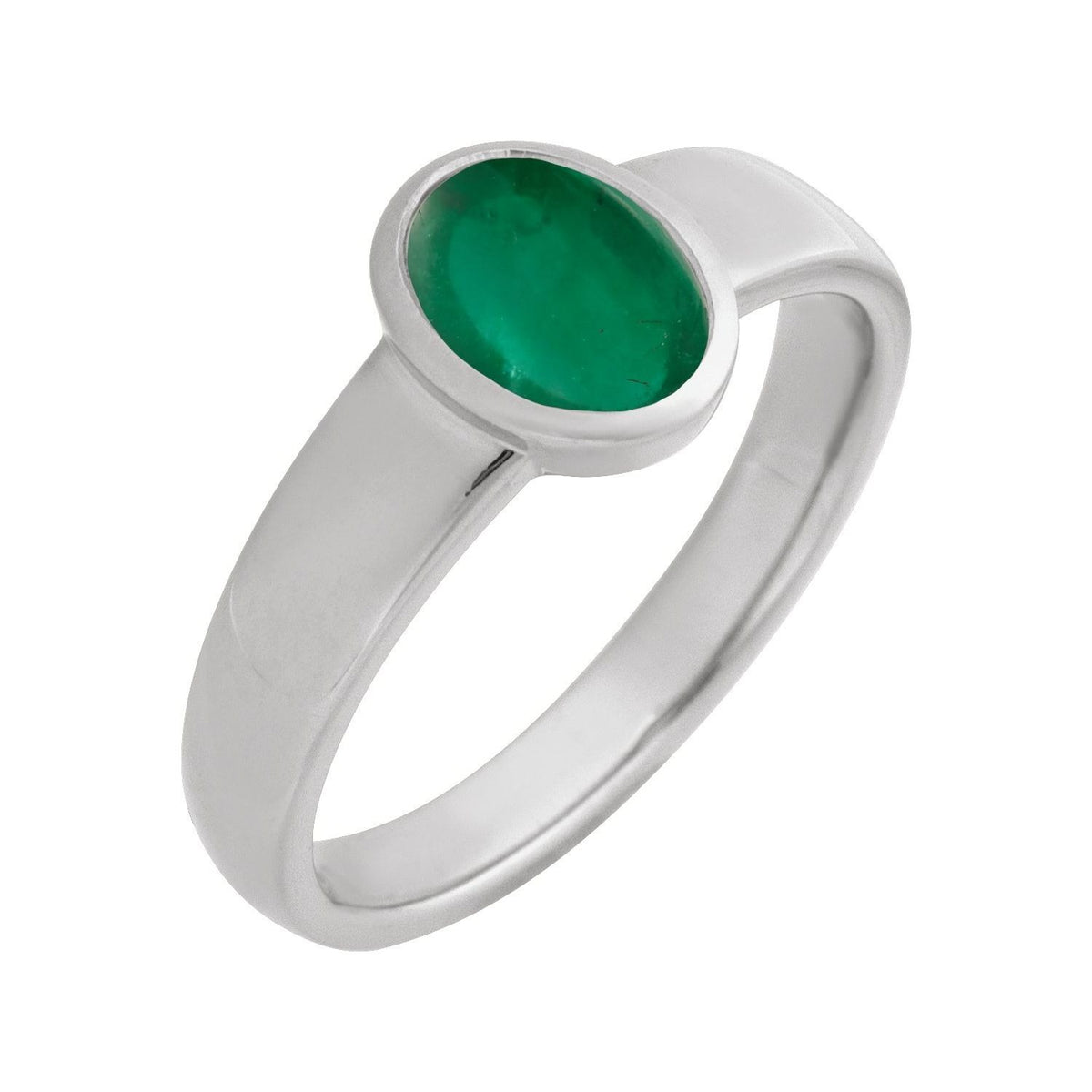 Sapphire Row Lab-Grown Gemstone Cabochon Bezel Cigar Ring - Emerald, 14K White Gold