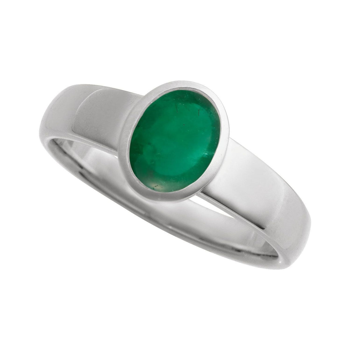 Sapphire Row Lab-Grown Gemstone Cabochon Bezel Cigar Ring - Emerald, Platinum (view 4)