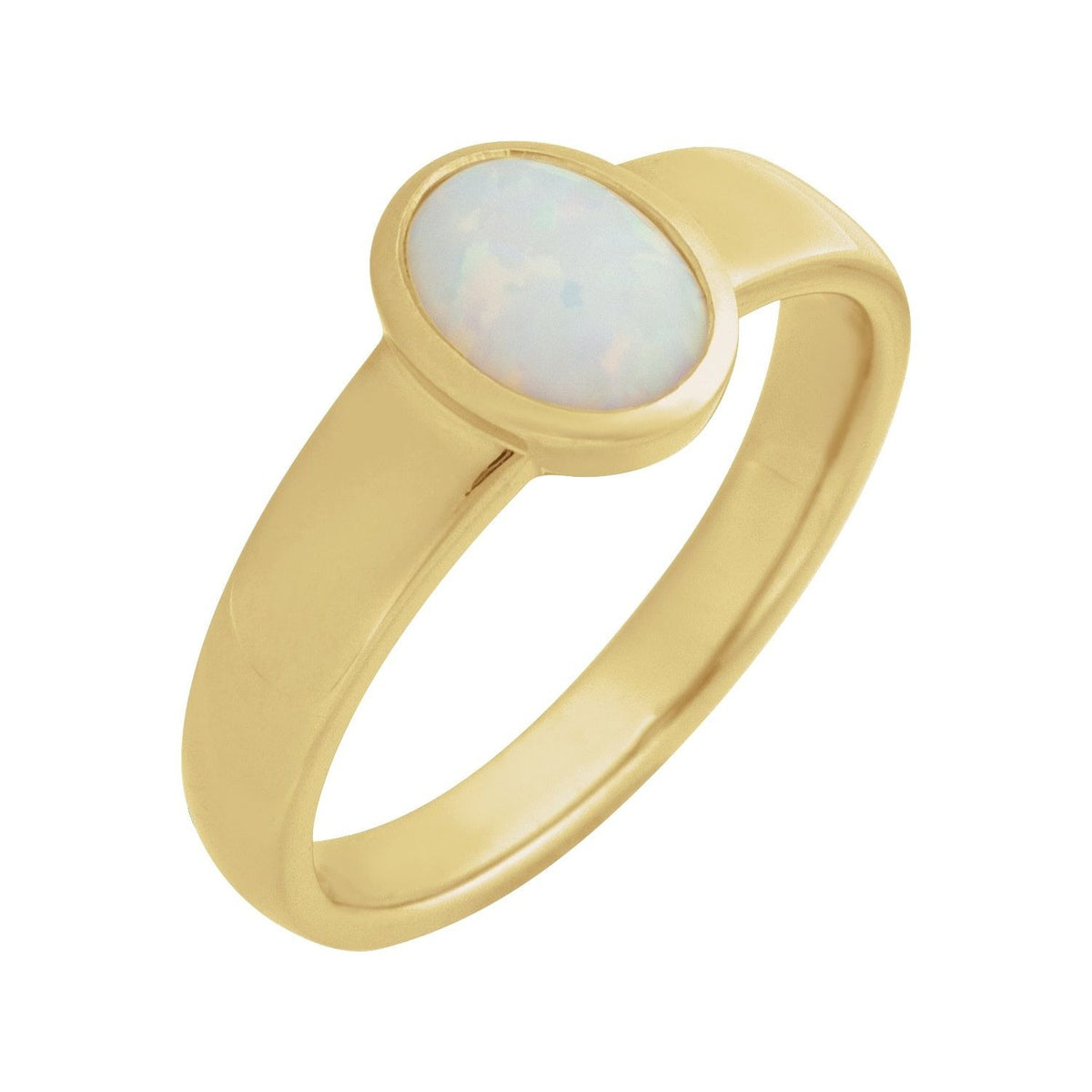 Sapphire Row Lab-Grown Gemstone Cabochon Bezel Cigar Ring - White Opal, 14K Yellow Gold