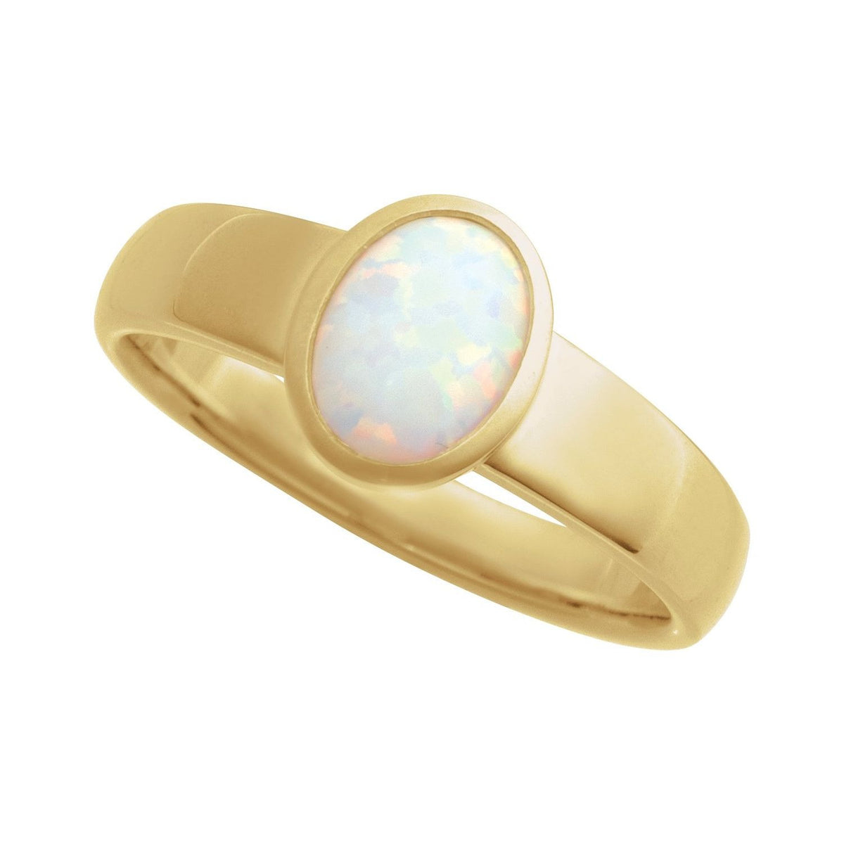 Sapphire Row Lab-Grown Gemstone Cabochon Bezel Cigar Ring - White Opal, 14K Yellow Gold (view 4)
