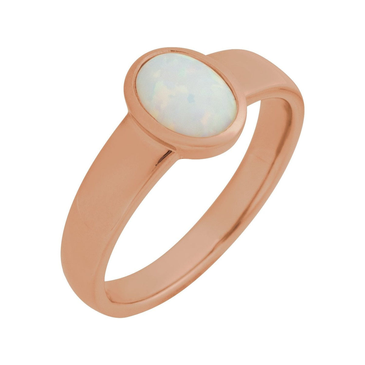 Sapphire Row Lab-Grown Gemstone Cabochon Bezel Cigar Ring - White Opal, 14K Rose Gold