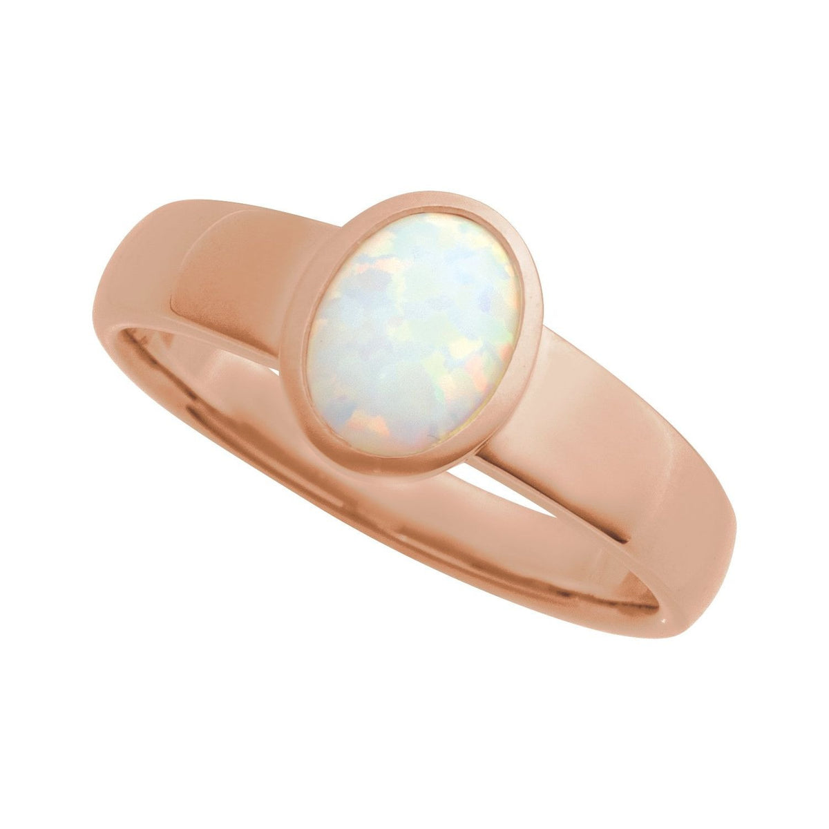 Sapphire Row Lab-Grown Gemstone Cabochon Bezel Cigar Ring - White Opal, 14K Rose Gold (view 4)