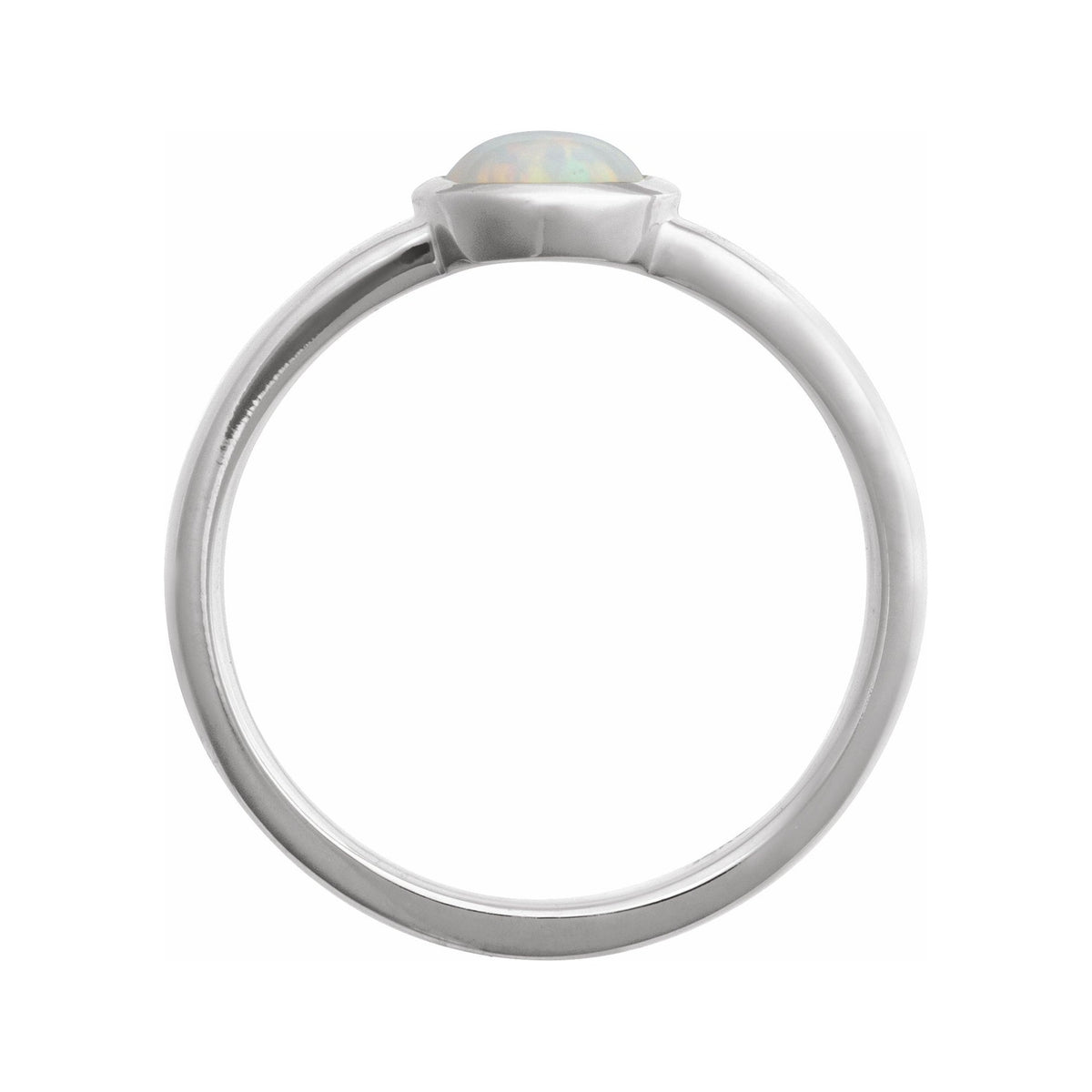 Sapphire Row Lab-Grown Gemstone Cabochon Bezel Cigar Ring - White Opal, Platinum (view 2)