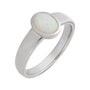 Sapphire Row Lab-Grown Gemstone Cabochon Bezel Cigar Ring - White Opal, 14K White Gold