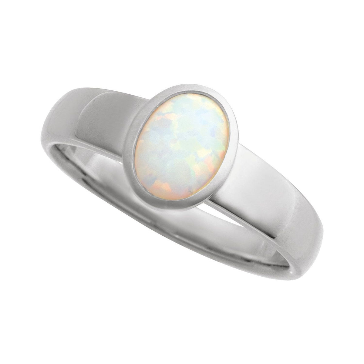 Sapphire Row Lab-Grown Gemstone Cabochon Bezel Cigar Ring - White Opal, 14K White Gold (view 4)