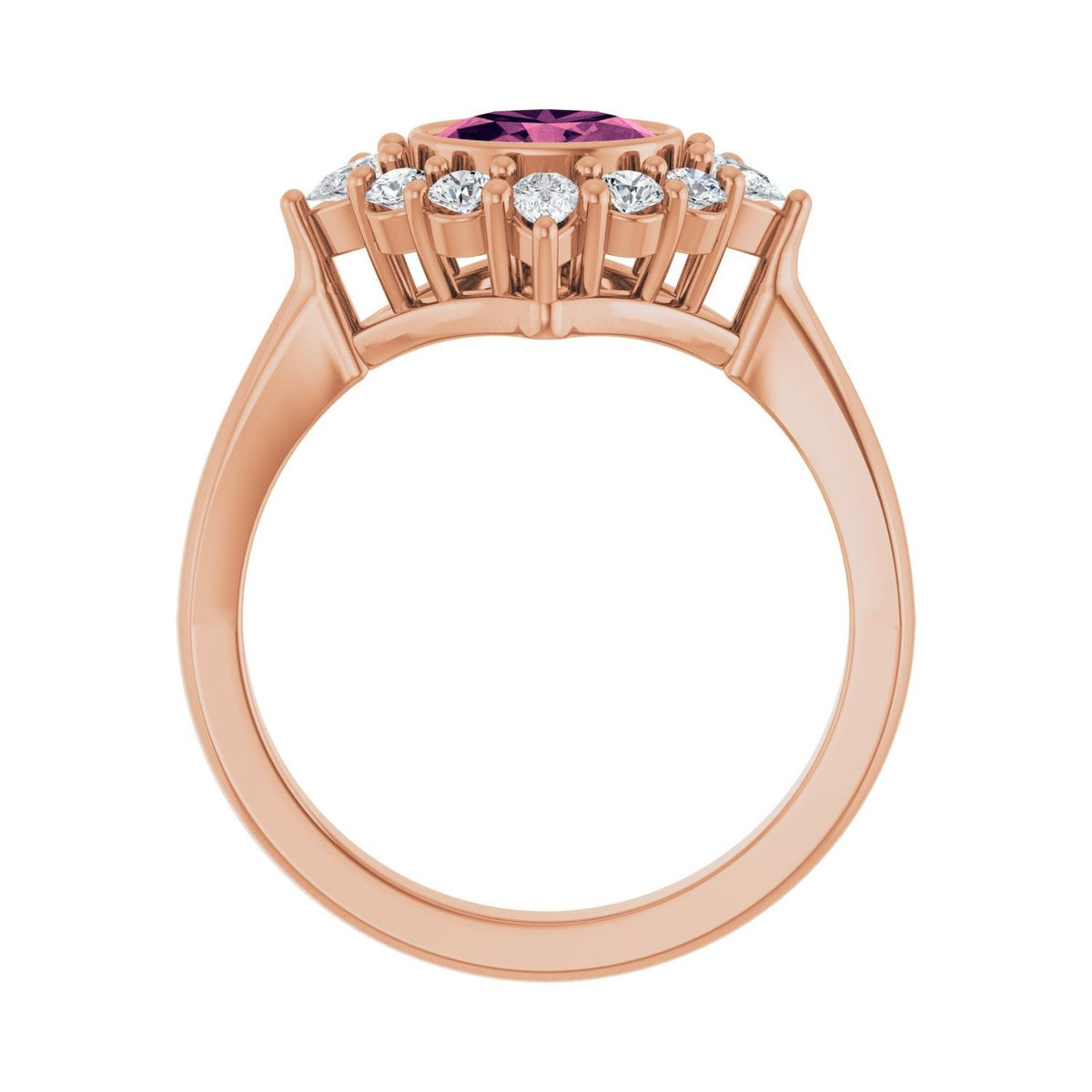 Sapphire Row Natural Gemstone Starburst Halo Ring - Pink Tourmaline, 14K Rose Gold (view 2)