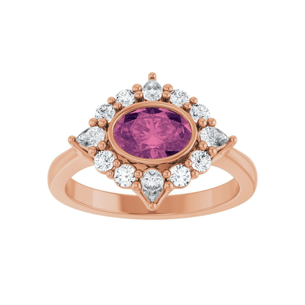 Sapphire Row Natural Gemstone Starburst Halo Ring - Pink Tourmaline, 14K Rose Gold (view 3)