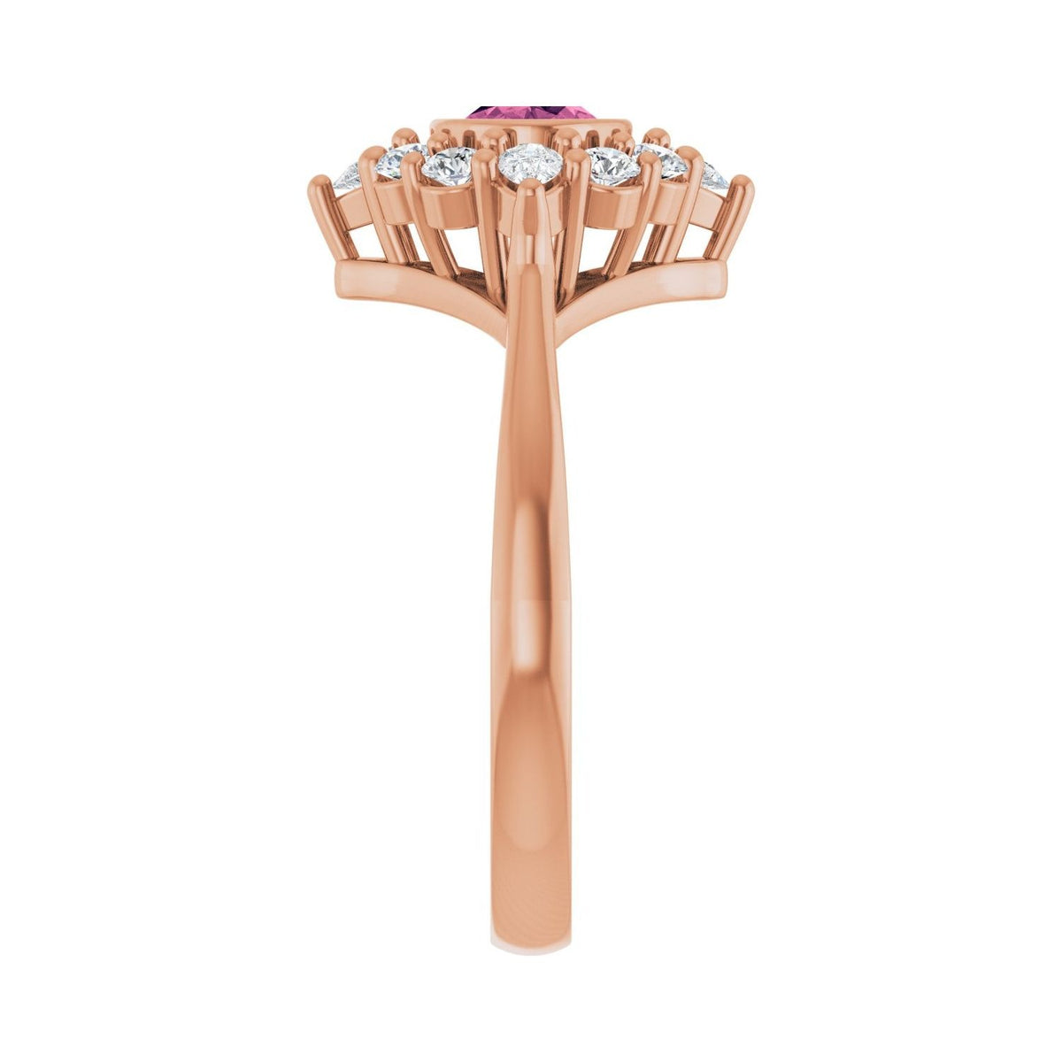 Sapphire Row Natural Gemstone Starburst Halo Ring - Pink Tourmaline, 14K Rose Gold (view 4)