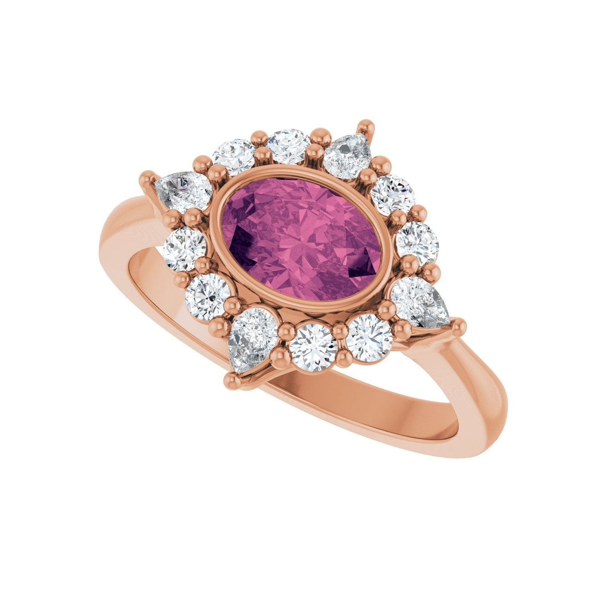 Sapphire Row Natural Gemstone Starburst Halo Ring - Pink Tourmaline, 14K Rose Gold (view 5)