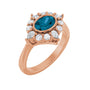 Sapphire Row Natural Gemstone Starburst Halo Ring - London Blue Topaz, 14K Rose Gold